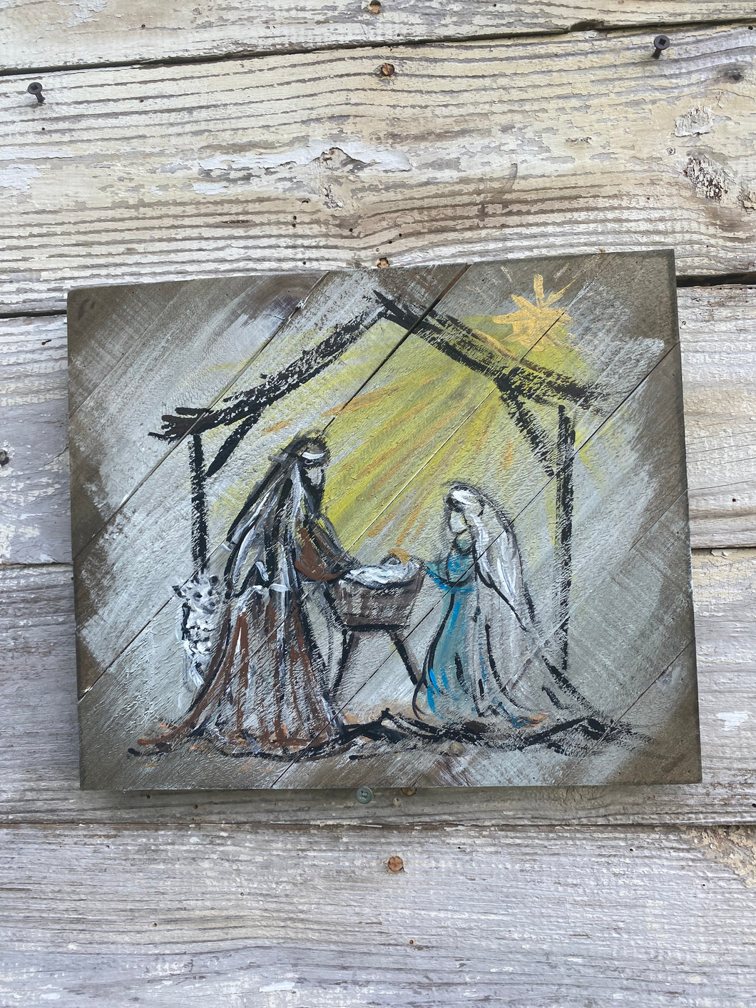 Simple Nativity - Hand-painted Pallet Wood Wall Decor