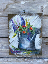 Load image into Gallery viewer, Watering Can with Flowers Original Hand Painted Pallet Wood Wall Decor
