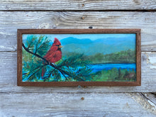 Load image into Gallery viewer, Cardinal at Lake James. Original painting on reclaimed wood
