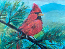 Load image into Gallery viewer, Cardinal at Lake James. Original painting on reclaimed wood
