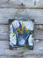 Load image into Gallery viewer, Watering Can with Flowers Original Hand Painted Pallet Wood Wall Decor
