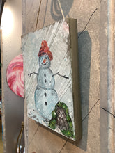 Load image into Gallery viewer, Snowman with Kitten - Hand-painted Wooden Pallet Wood Wall Decor
