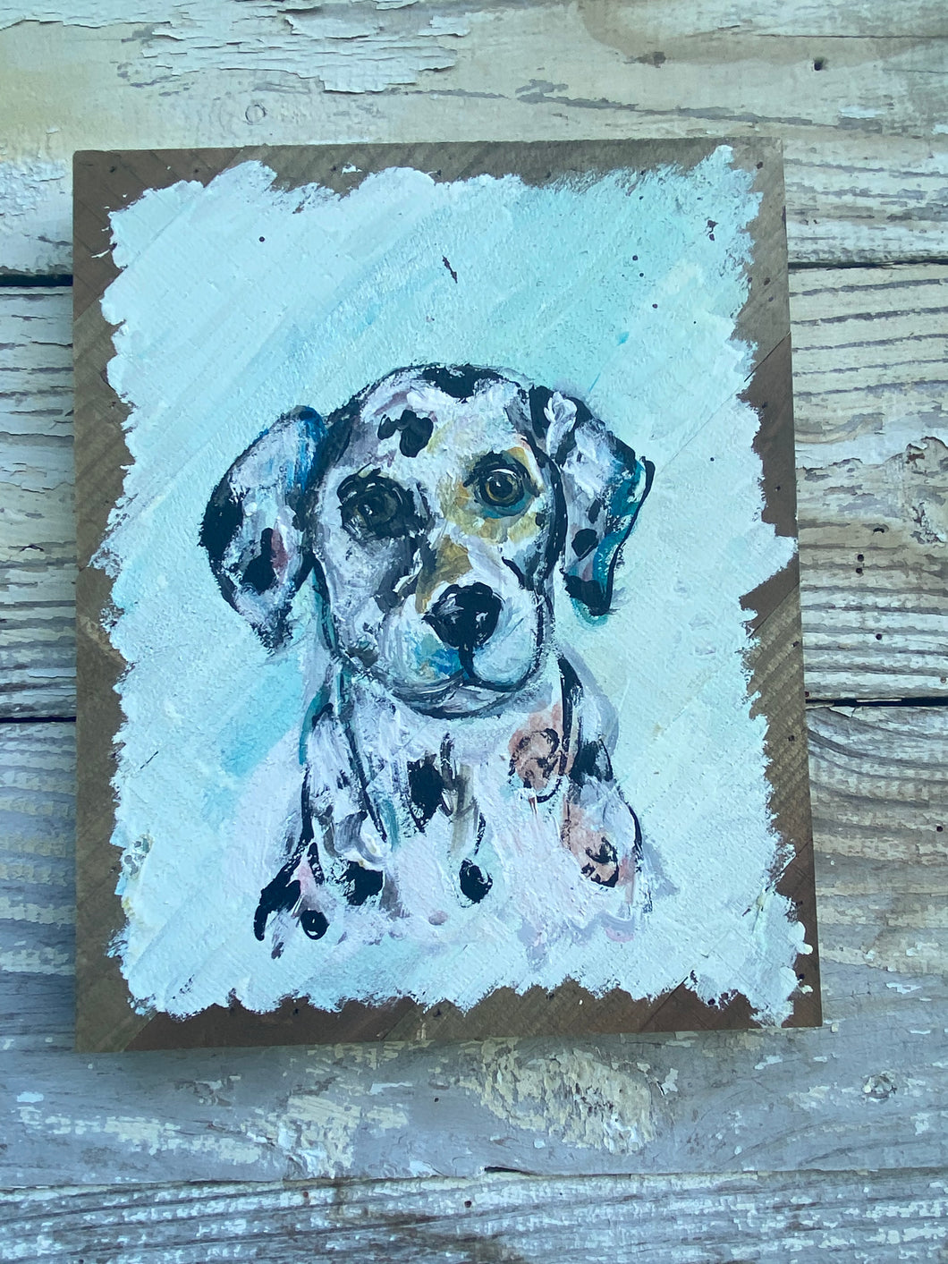 Colorful Dalmatian- Hand-painted Wooden Square Pallet Wood Wall Decor