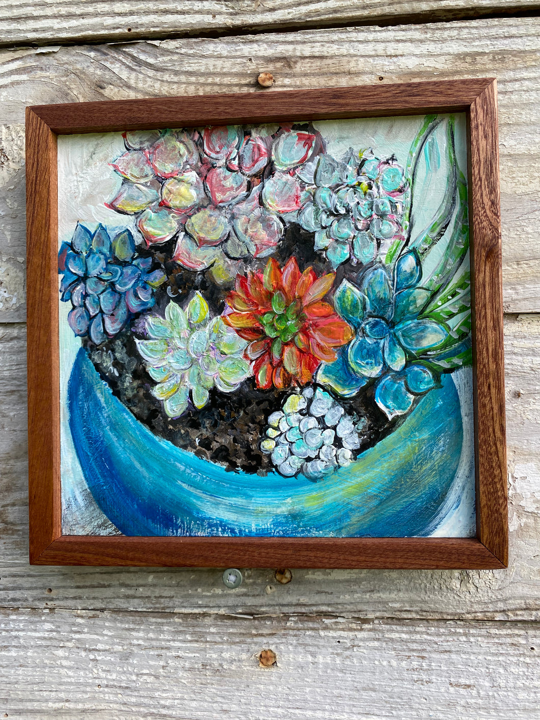 Succulents. Original painting on reclaimed wood